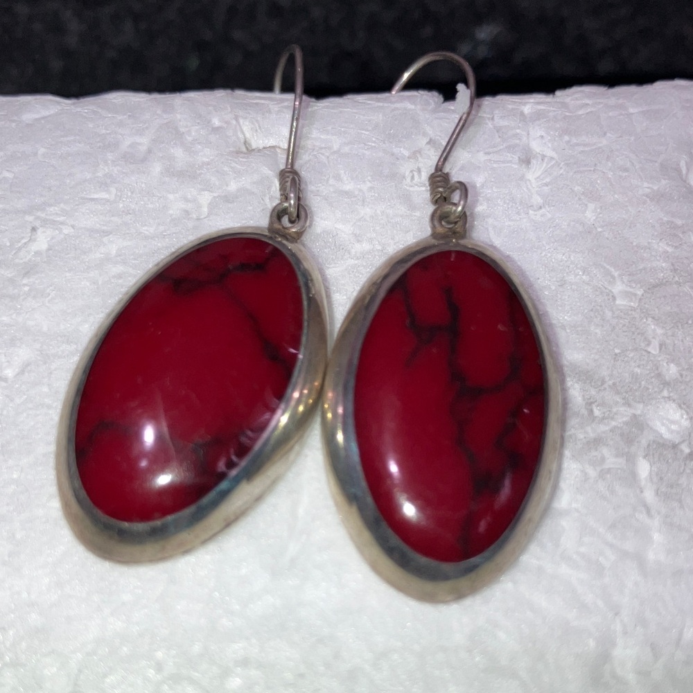 Taxco Red Dyed Howlite Drop Earrings